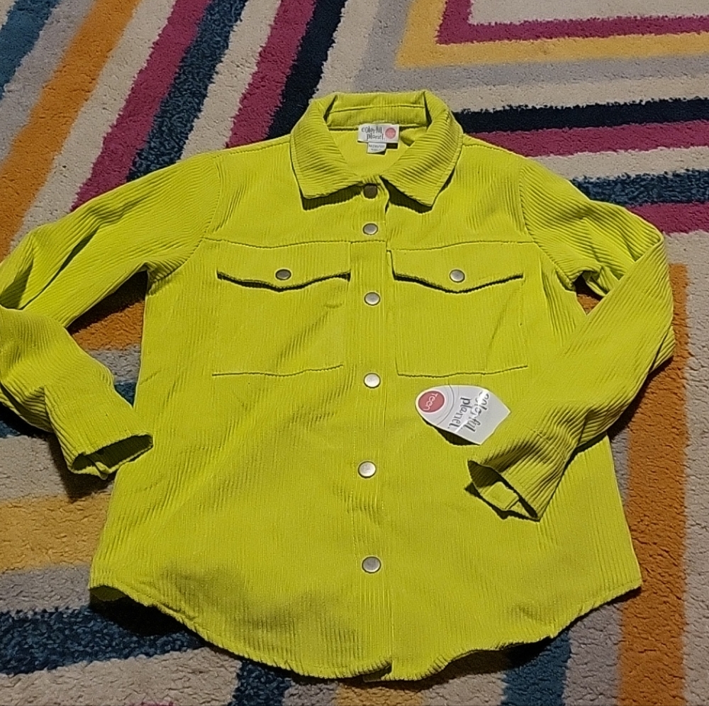 NWT Girls M(10/12) Colorful Planet Corduroy Shacket Jacket Shirt Bright Green